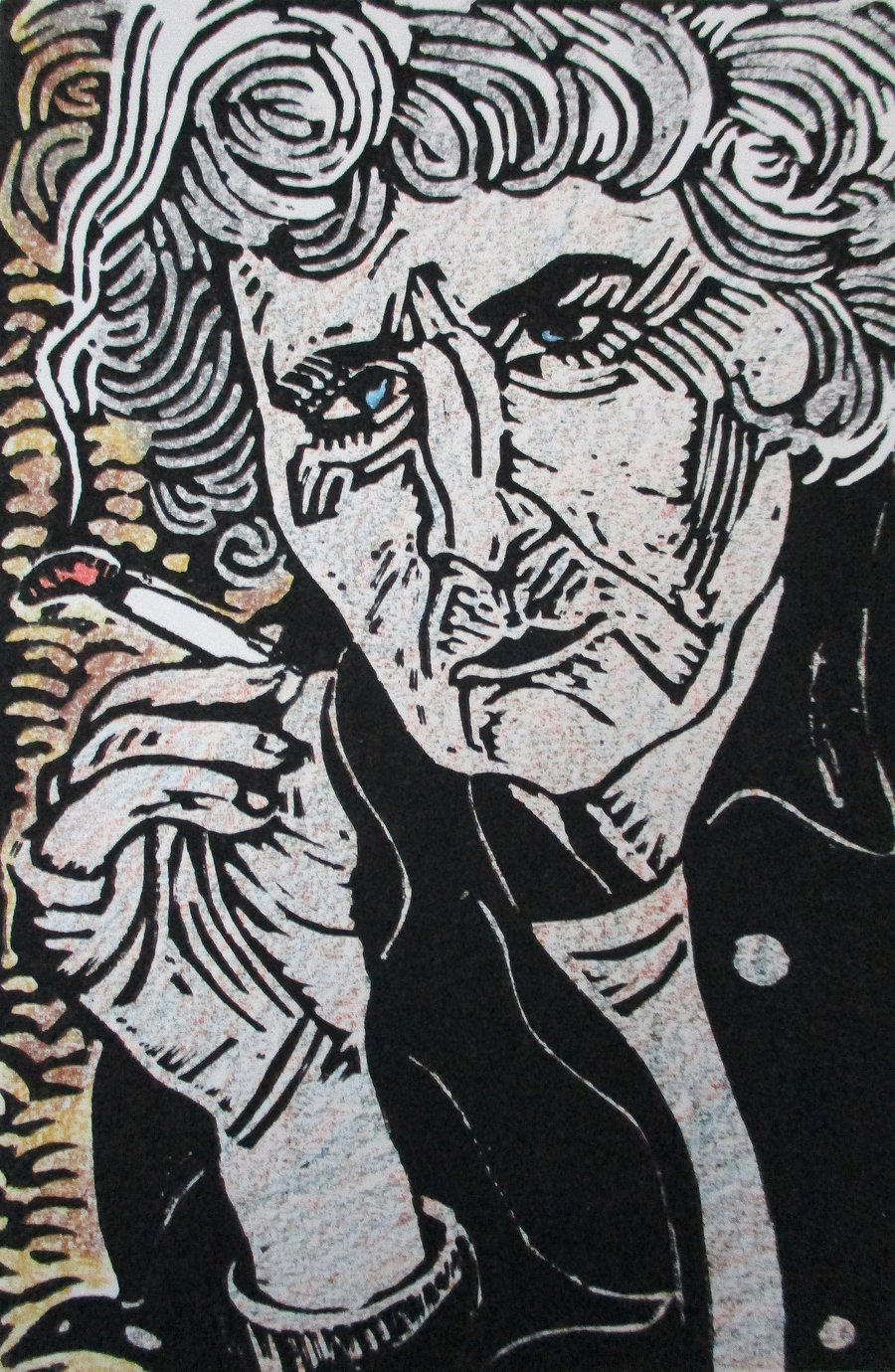 Portrait of Maggi Hambling Original Hand Pressed Linocut Print Limited Edition