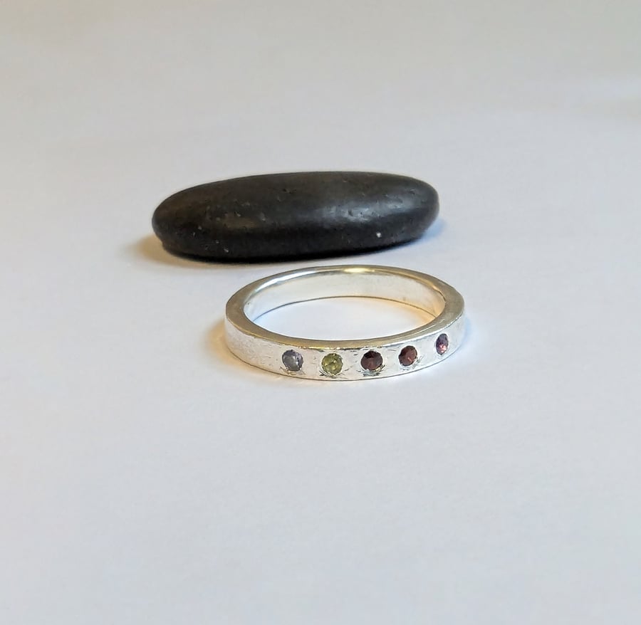 HANDMADE SILVERSMITH 5 Gemstone Eternity Ring,  Urban WEDDING