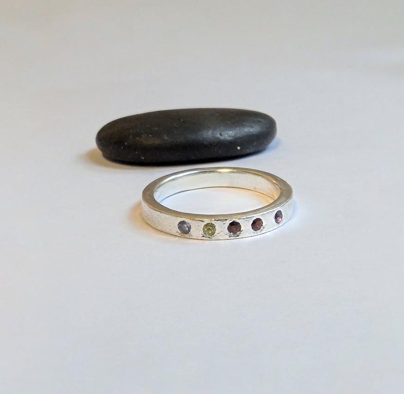 HANDMADE SILVERSMITH 5 Gemstone Eternity Ring,  Urban WEDDING