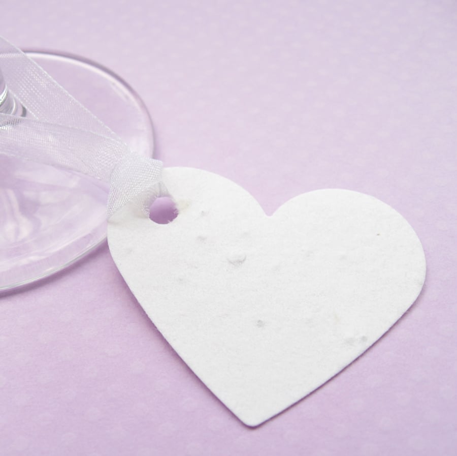 10 x 2 Inch Flower Seed Heart Tags - Embedded with Seeds - Wedding, Tags, Favour