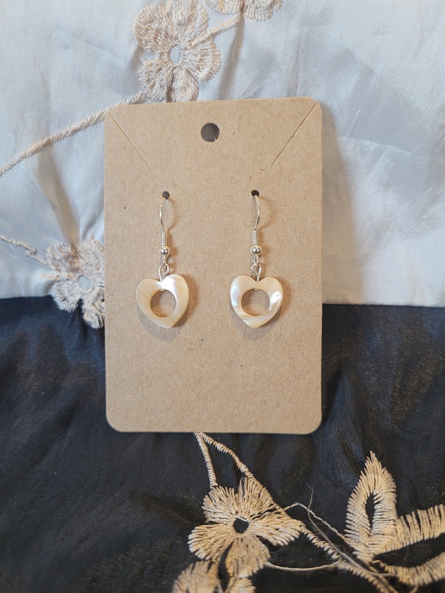 S925 Sterling Silver Earrings - White and Cream Shell Hearts Type 1