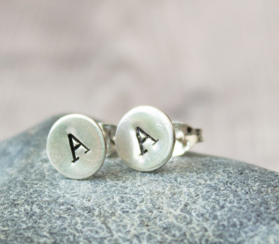 Sterling silver sales initial stud earrings
