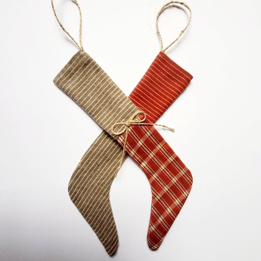 Set of 2 Homespun fabric christmas stockings