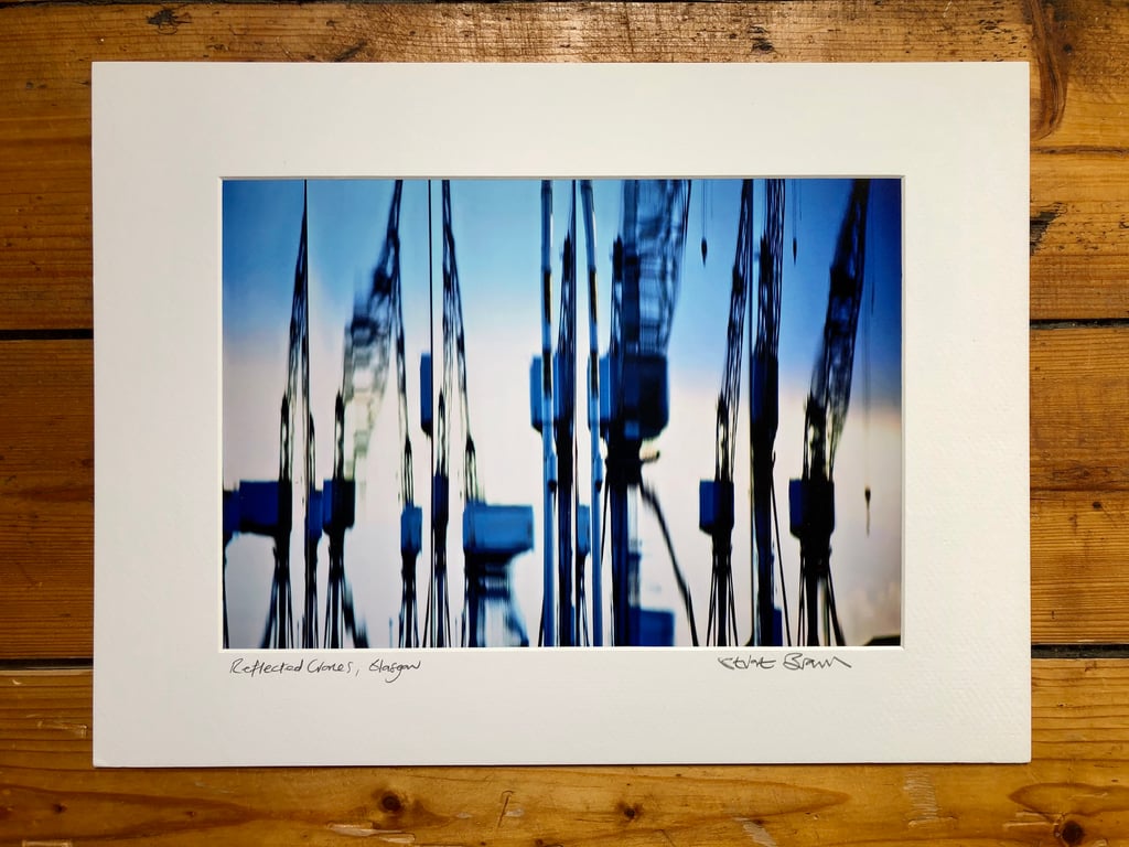 ‘Reflected Cranes’ Glasgow signed mounted print FREE DELIVERY