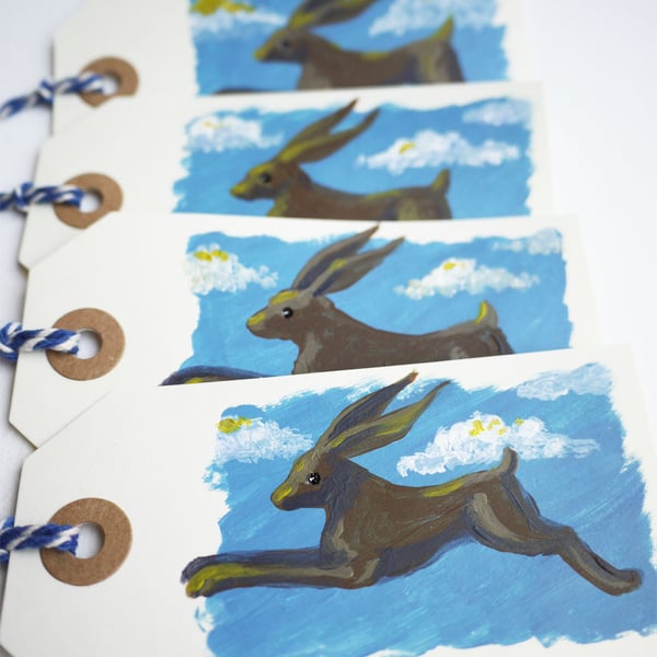 Hares Hand Painted on Gift Tags 