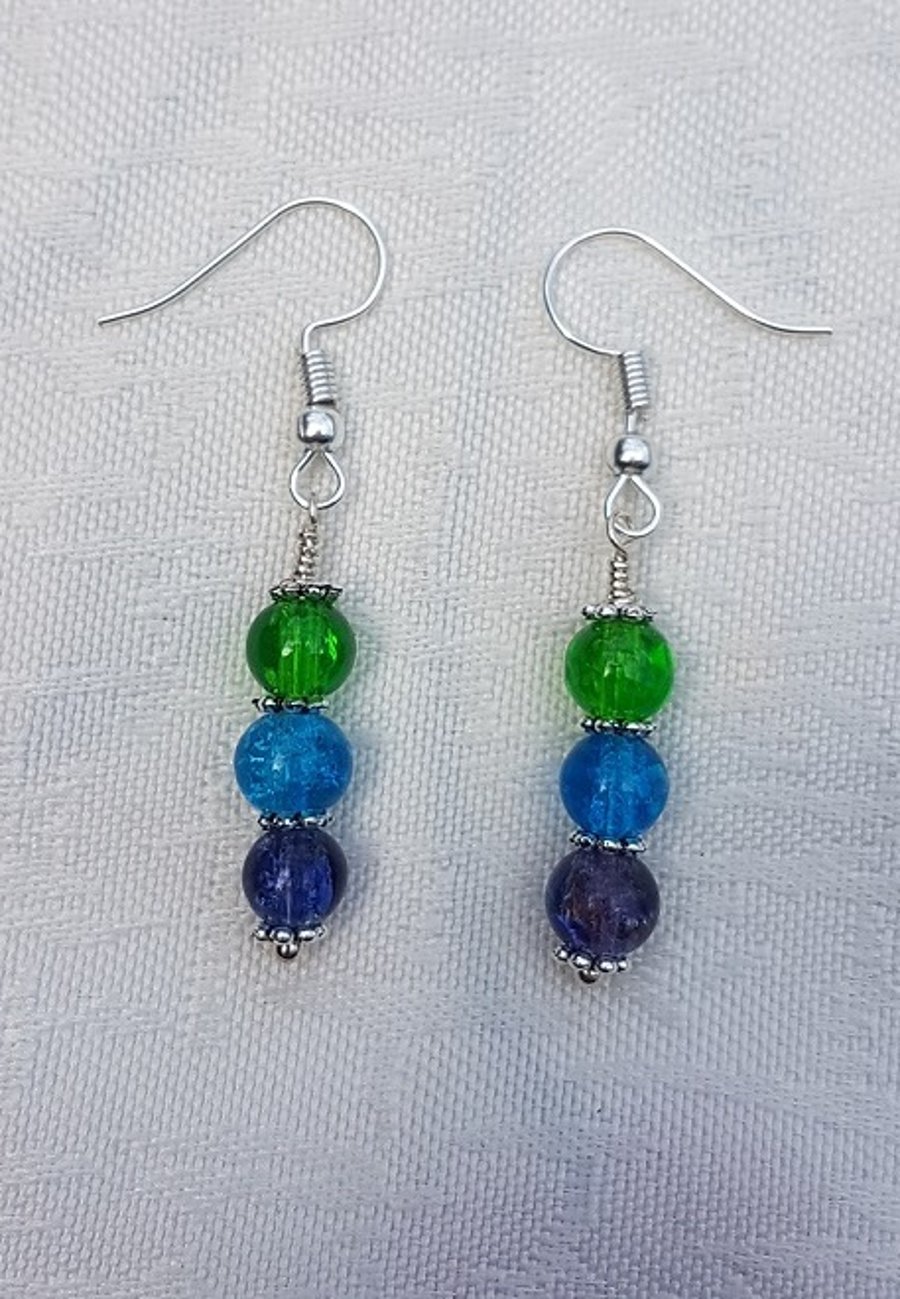Gorgeous Green Spectrum Earrings - Silver tones No17