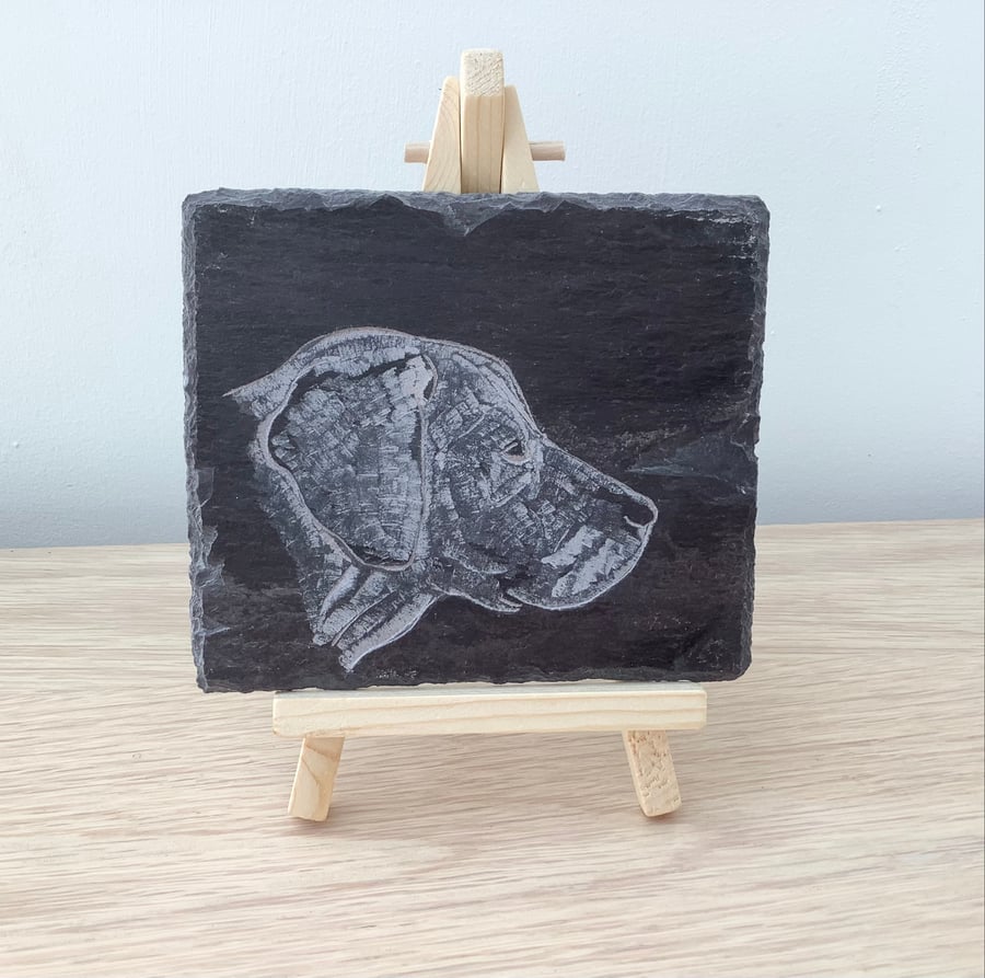 Labrador Dog Head Profile - original art picture hand carved on slate