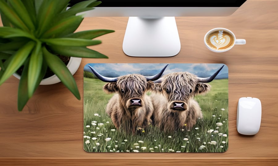 Mouse MatPad home office, desktop, laptop Highland Cattle print