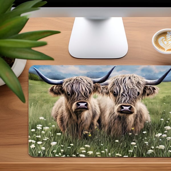 Mouse MatPad home office, desktop, laptop Highland Cattle print