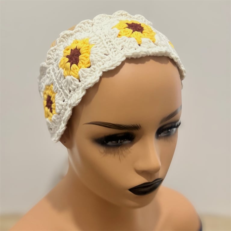Sunflower Boho Hairband – Handmade Crochet