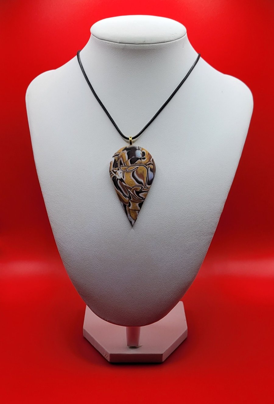 Polymer clay pendant - unique handmade necklace - teardrop costume jewellery