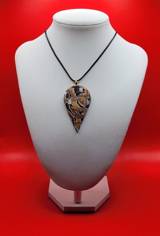 Polymer clay pendant - unique handmade necklace - teardrop costume jewellery