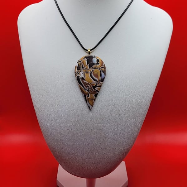 Polymer clay pendant - unique handmade necklace - teardrop costume jewellery