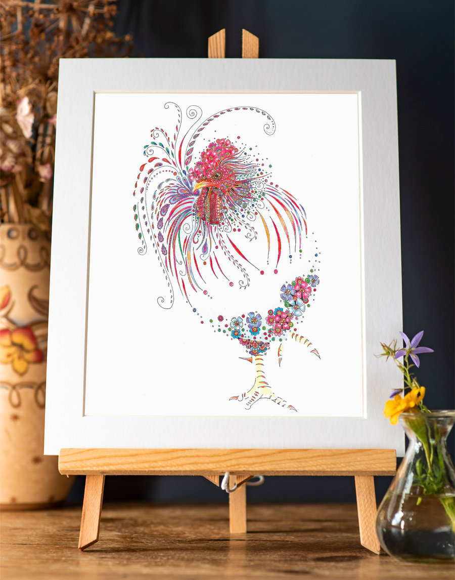 Floral Cockerel Art Print 