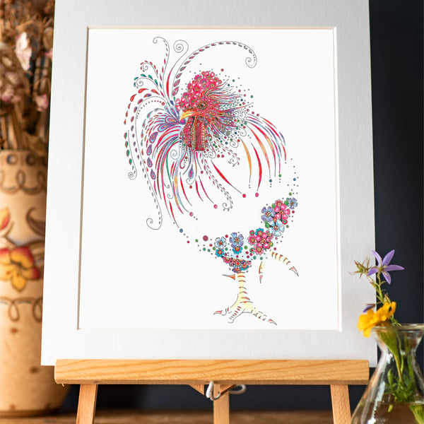 Floral Cockerel Art Print 