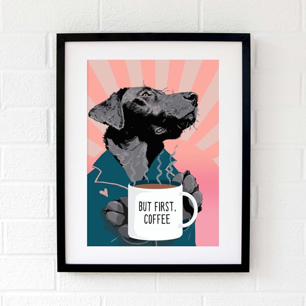Labrador Coffee art - Personalised black Labrador print - Black Lab print
