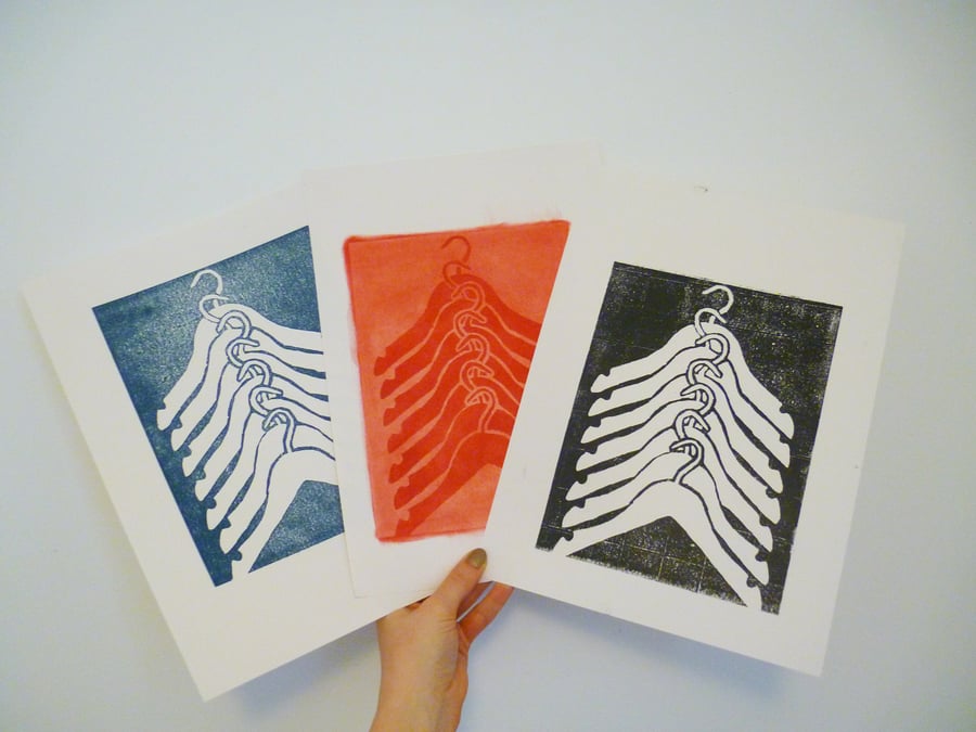 Free Postage - Cheap Seconds - Coathanger Pattern Lino Prints