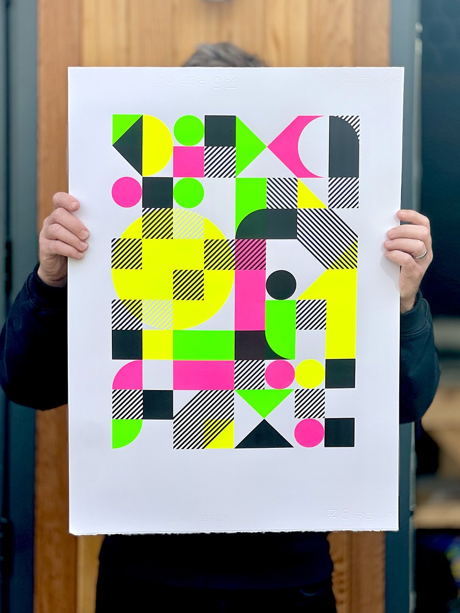 Screen printed neon geometric art - 'Neo Geo'