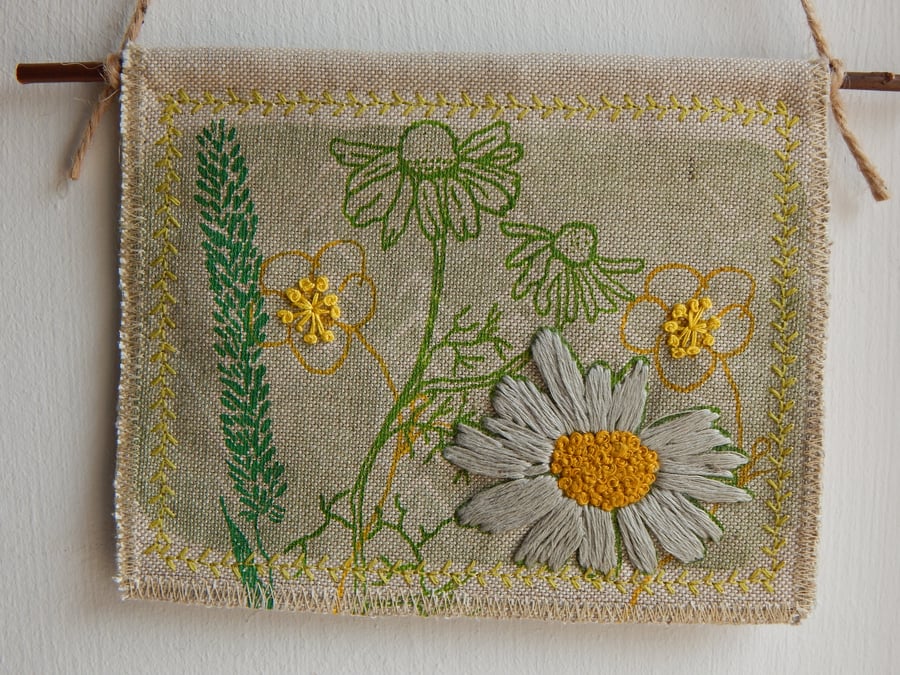 Ox eye daisy and buttercup - Screen Printed Hanger 