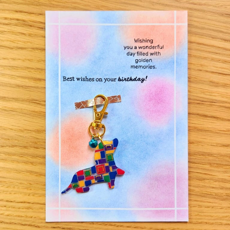 Dog keyring keychain Dachshund Birthday card