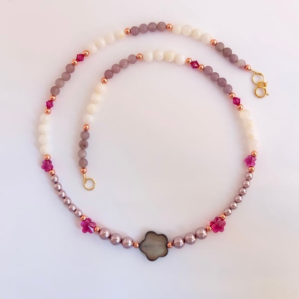  Swarovski Crystal & Pearl Necklace with Lepidolite & Shell - Seconds Sunday