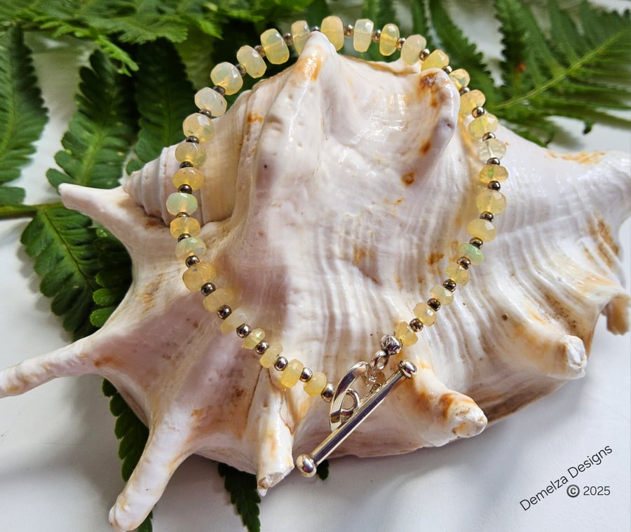 AAA Grade Designer Ethopian Wello Opal Dainty Sterling Silver Bracelet 