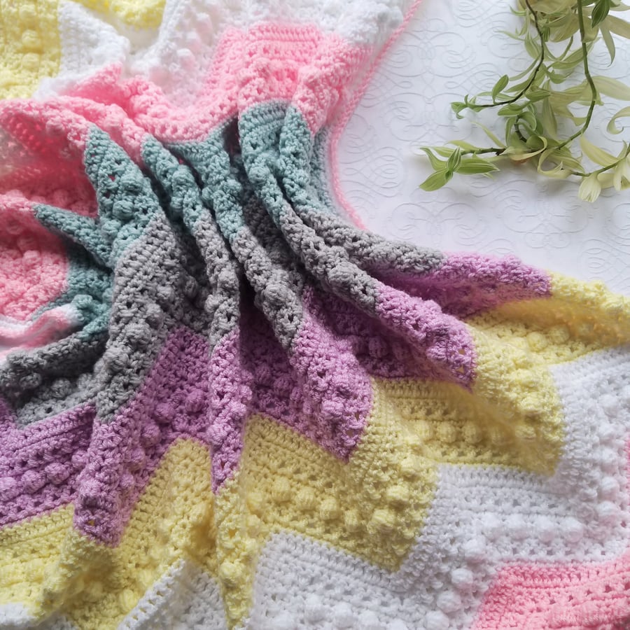  Crochet Baby Blanket Hugs & Kisses Lilac,Candyfloss & Silver 