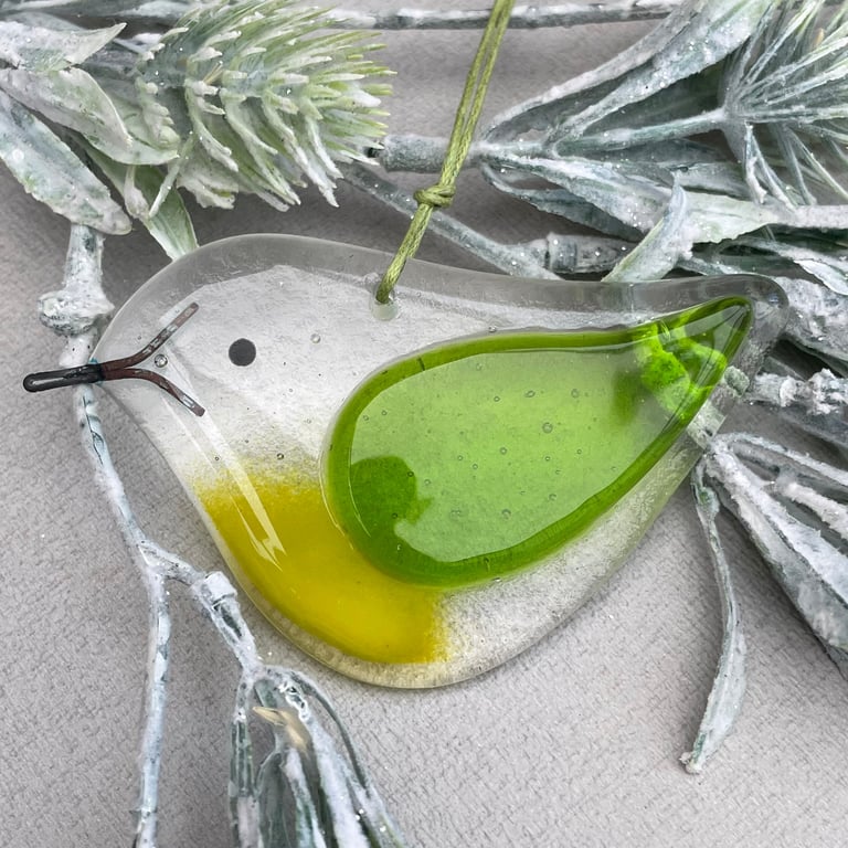 Fused glass bird - Lime Green