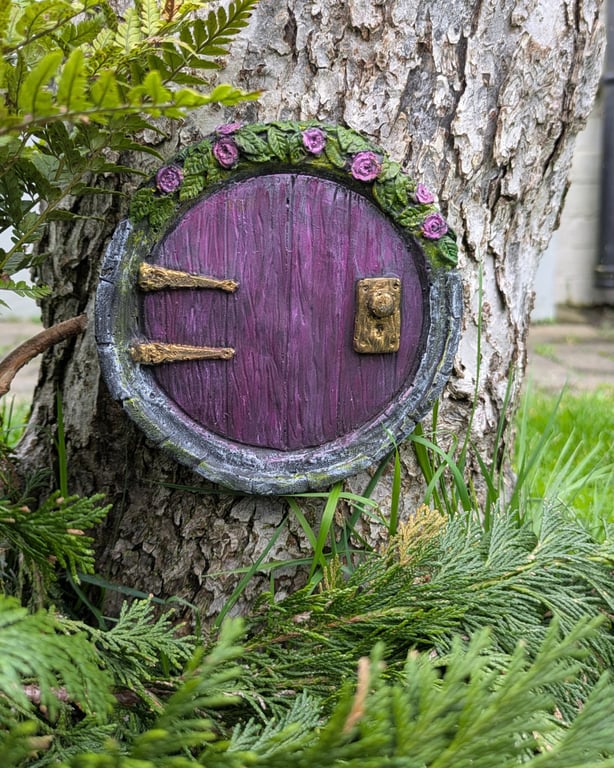 Fairy Door, purple with roses
