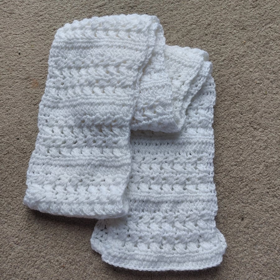 White lace style DK crochet pattern winter scarf 