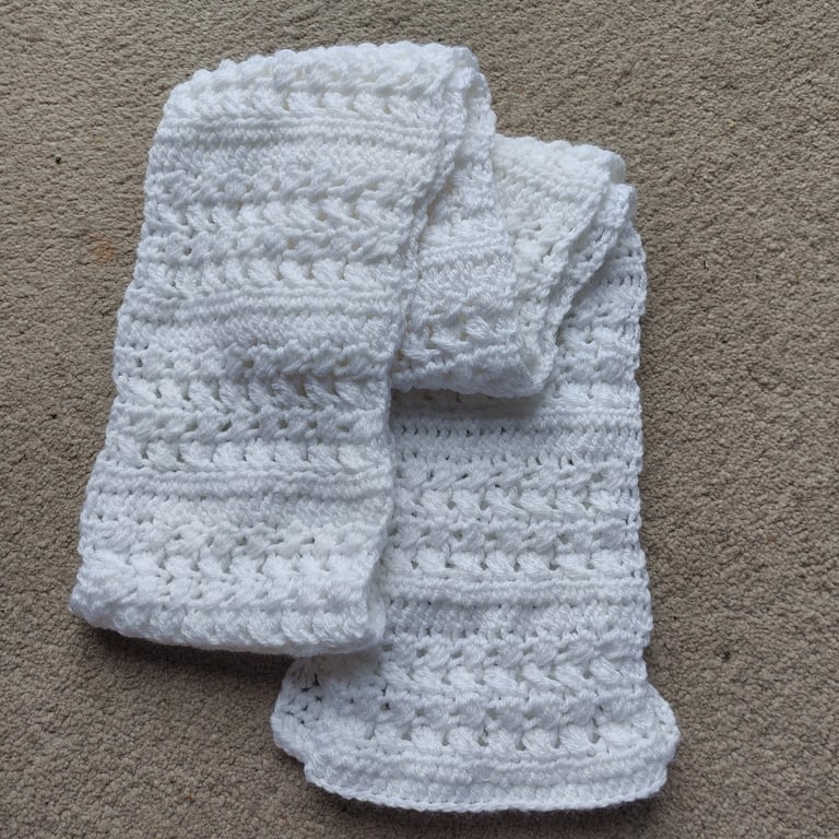 White lace style DK crochet pattern winter scarf 