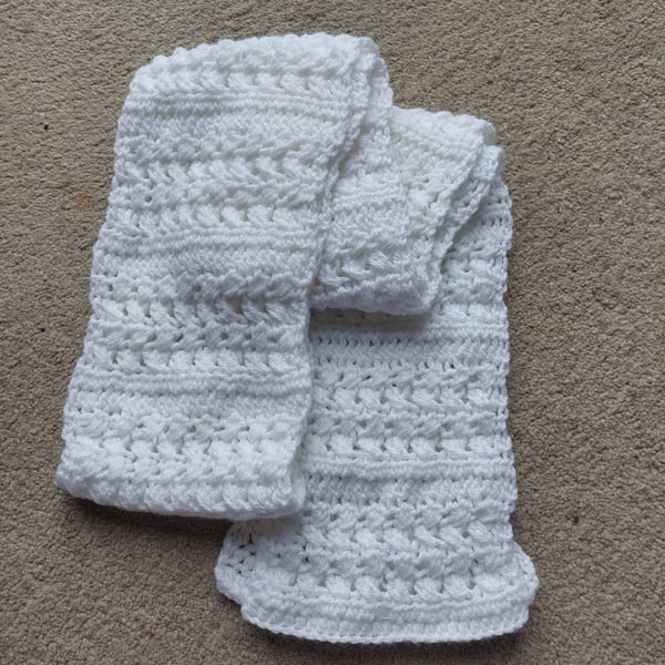 White lace style DK crochet pattern winter scarf 