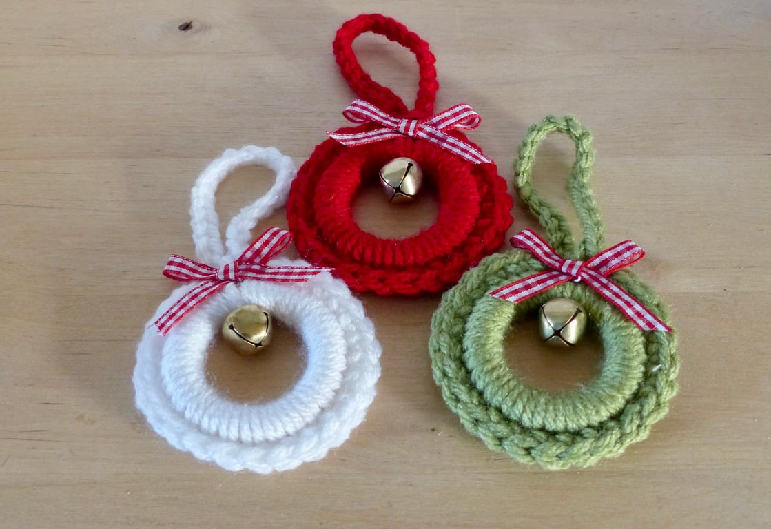 Set of 3 Crocheted Wreath Decorations