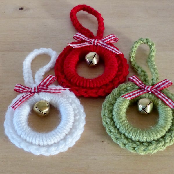 Set of 3 Crocheted Wreath Decorations