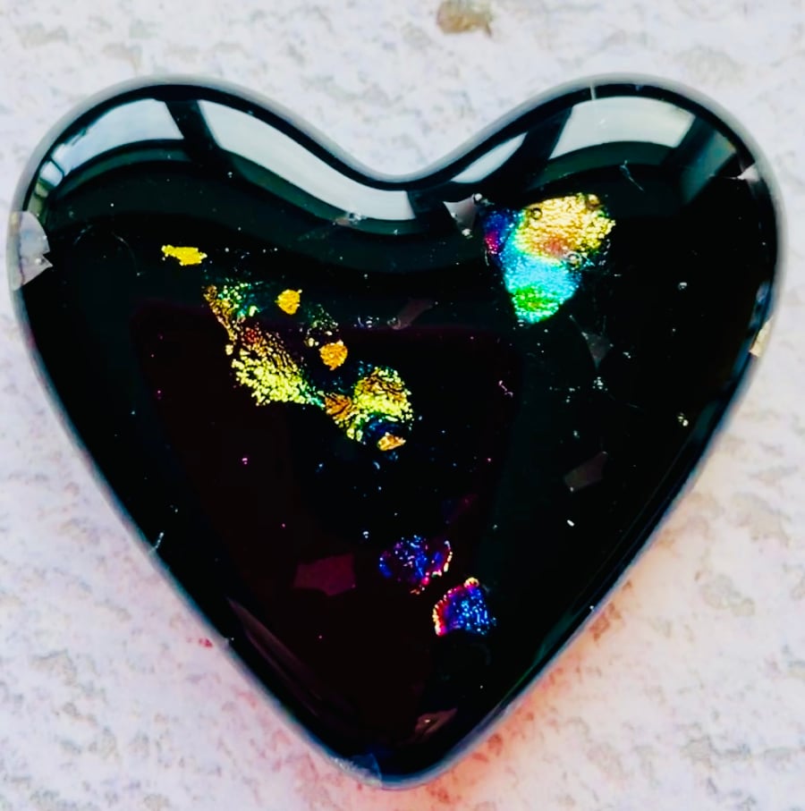 Fused glass black love heart