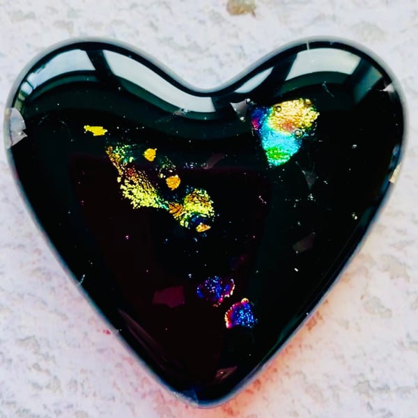 Fused glass black love heart
