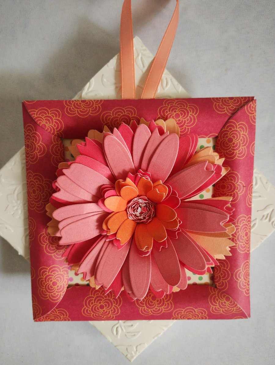 Delightful Dahlia in a Frame Card Keepsake Card, Pink and Orange - Any Occasion