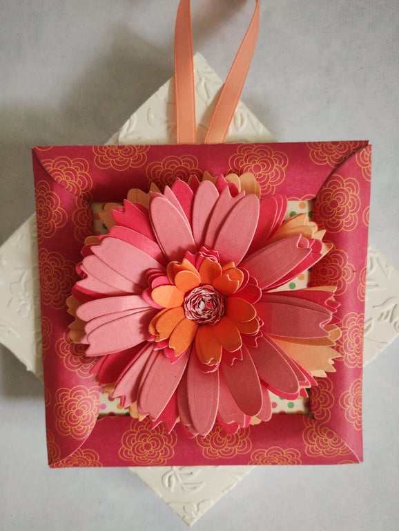 Delightful Dahlia in a Frame Card Keepsake Card, Pink and Orange - Any Occasion