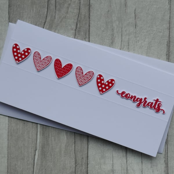 Anniversary Card with Red Die Cut Hearts and 'Congrats' Sentiment
