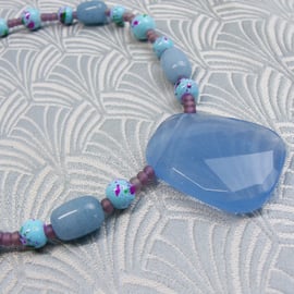 Blue Necklace, Blue Pendant Necklace, Blue Gemstone Necklace spsA38