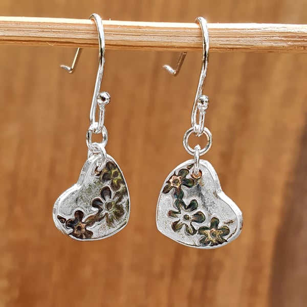 Fine Silver Heart Earrings - Oxidised