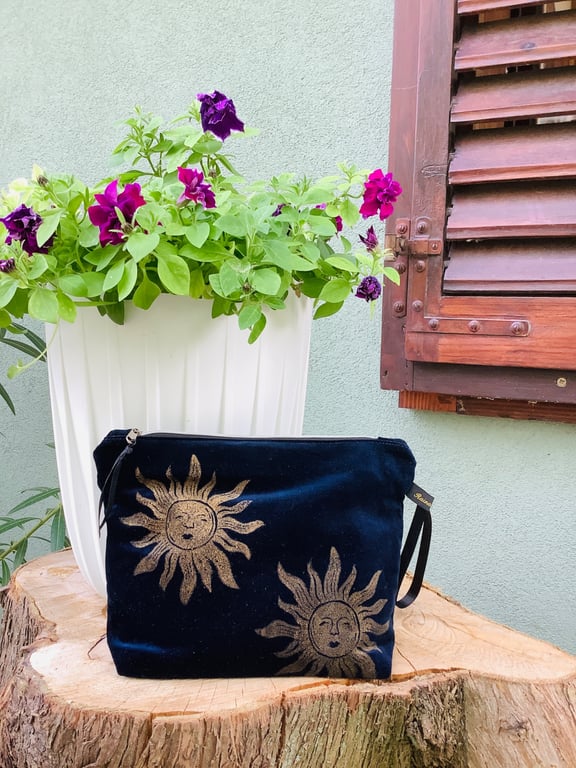 Midnight Blue Sun Velvet Makeup Bag