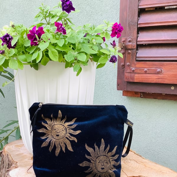 Midnight Blue Sun Velvet Makeup Bag