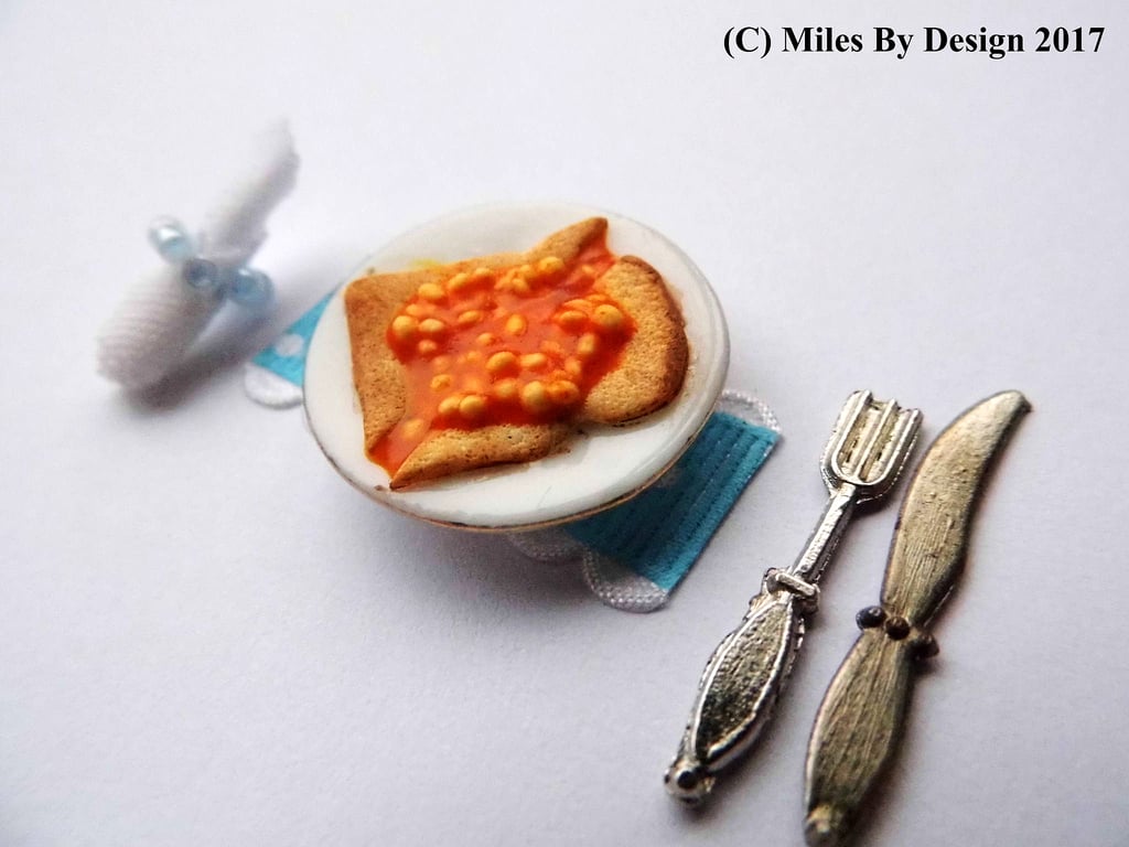 1:12 Scale Beans on Toast Breakfast Plate Set for Two 