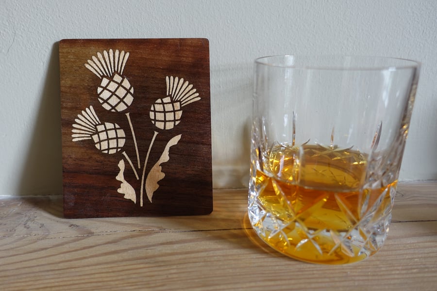 Thistle inlay, walnut and holly