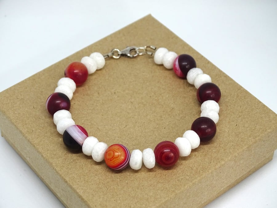 Red Agate & White Quartz Bracelet