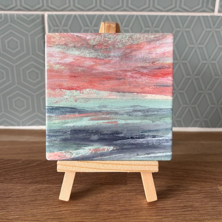 'A Dreamy Sea Balm' Ceramic Tile with Wooden Easel
