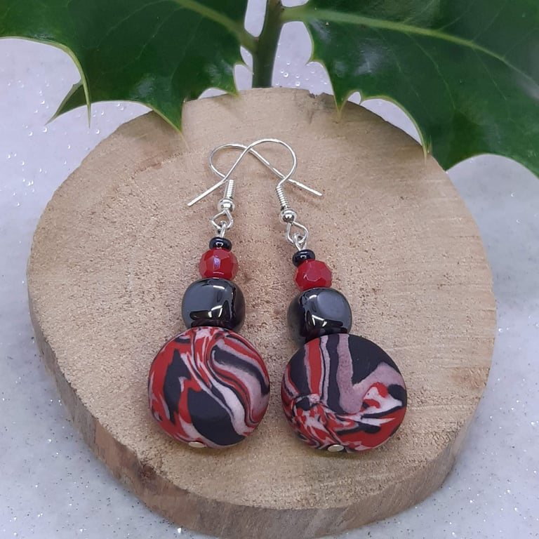Polymer clay disc shaped earrings 