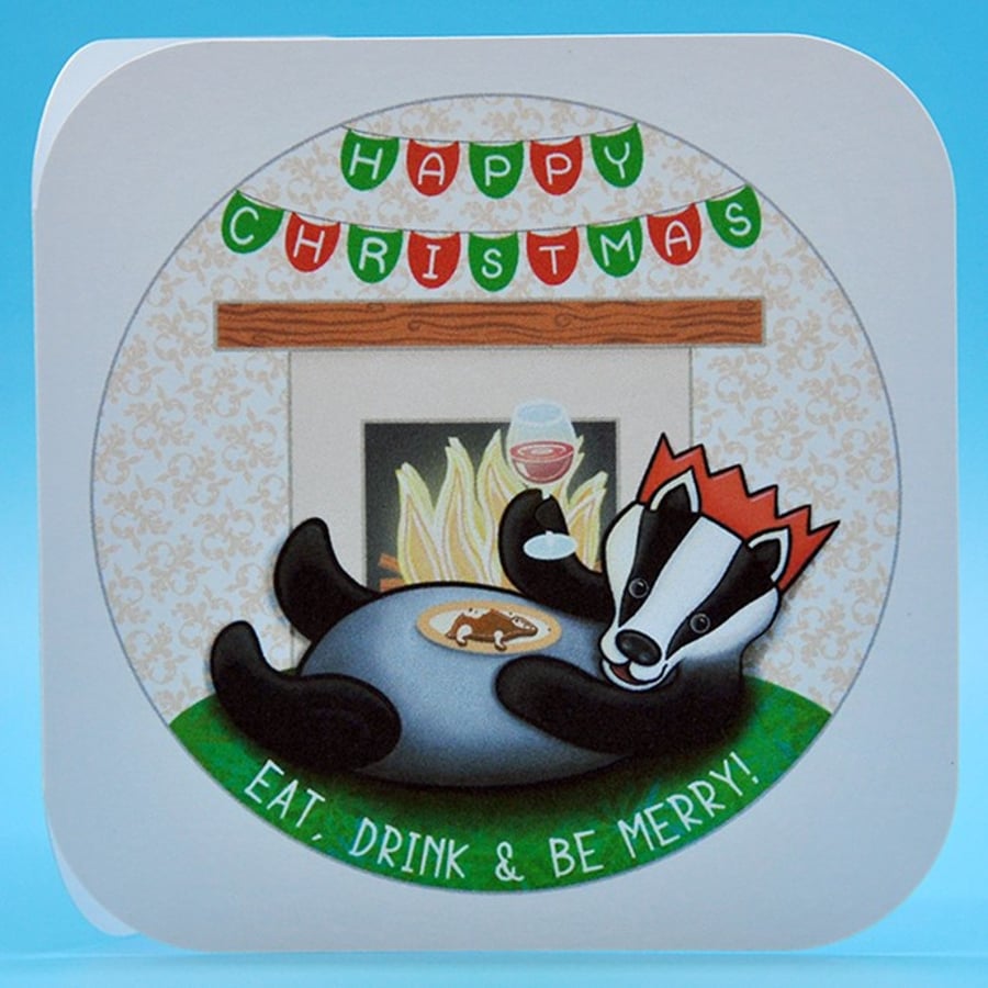 Jolly Badger Christmas Cards - Pack of 6 - Eat, Drink & Be Merry - Free P&P