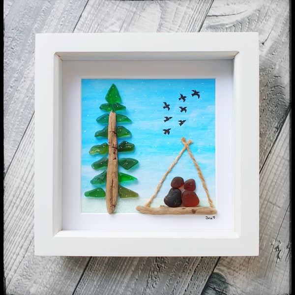 Seaglass, driftwood winter scene, "SNOWFALL"